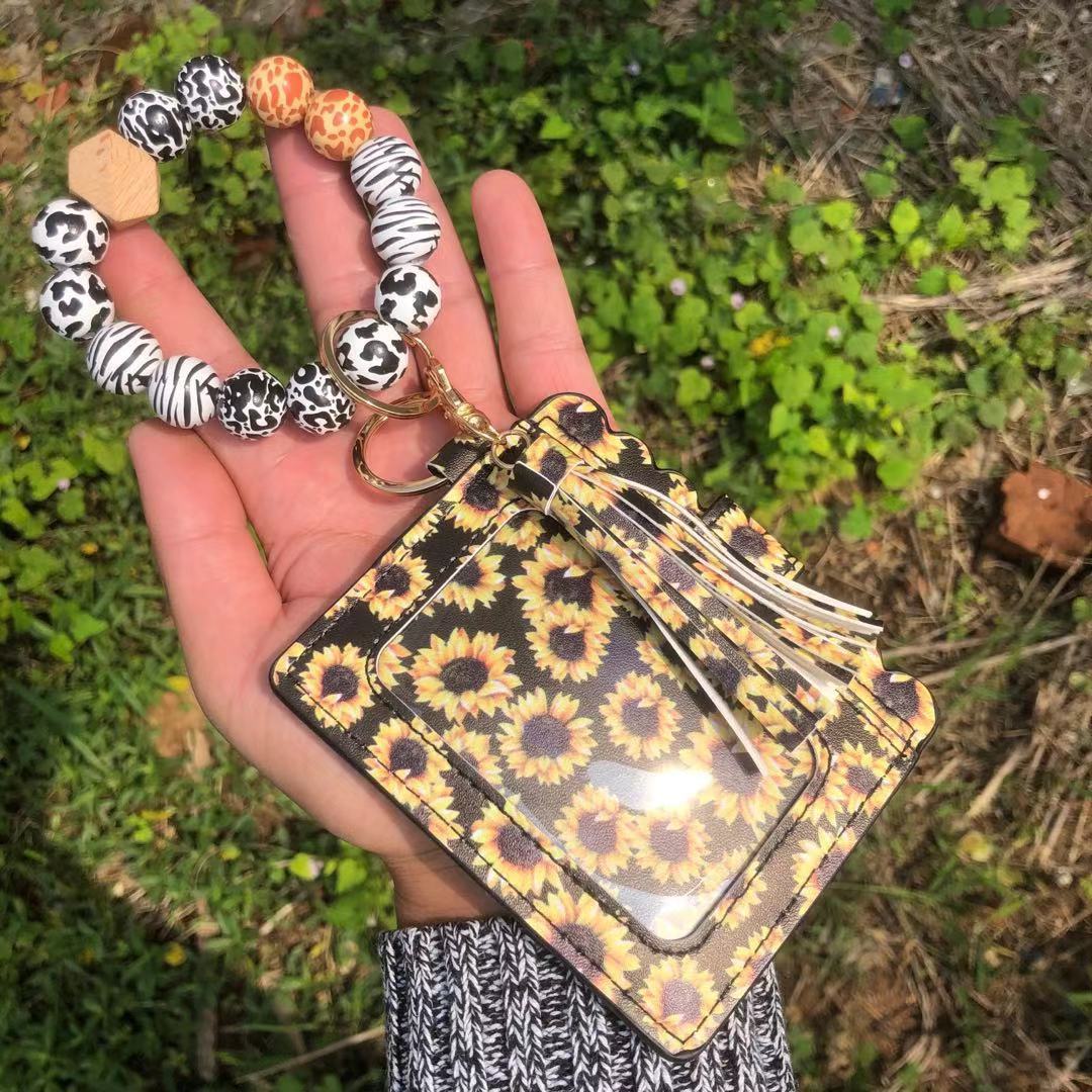 Wholesale Christmas Colorful Beads PU Tassel Bracelet Coin Purse Keychain